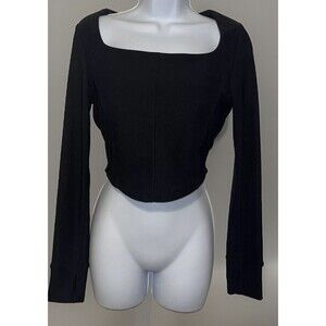 Move Theology Women's Long Sleeves Ribbed Activewear Top Scoop Neck Black sz. M